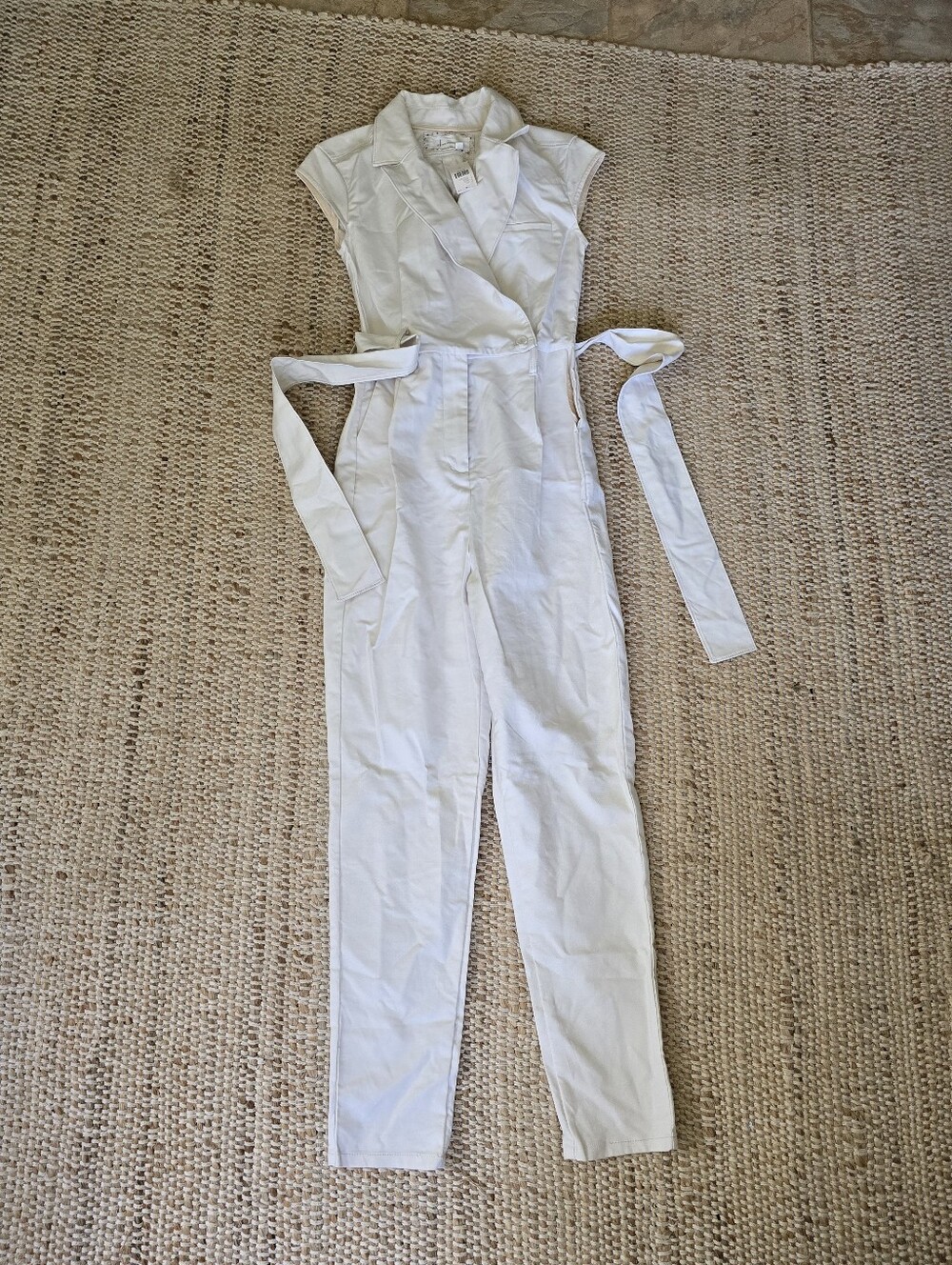 Anthropologie Cream Sleeveless Jumpsuit with Tie Waist